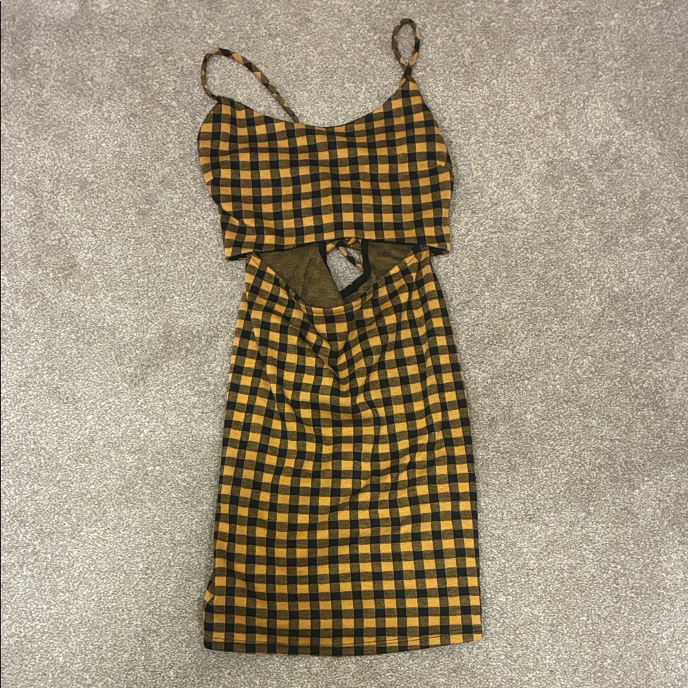 Jasmine Black and Mustard Gingham Cutout Midi Dress